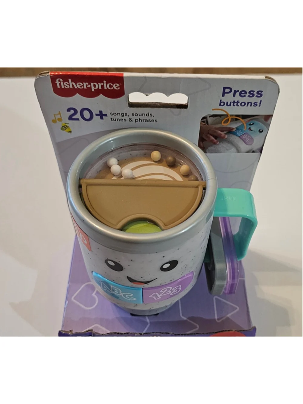 Fisher-Price Laugh & Learn Wake Up & Learn Coffee Mug Toy One Size White Teal
